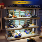 Saichotoy Display Case para Hot Wheels, Lighted 4-Tier Wooden Garage Storage