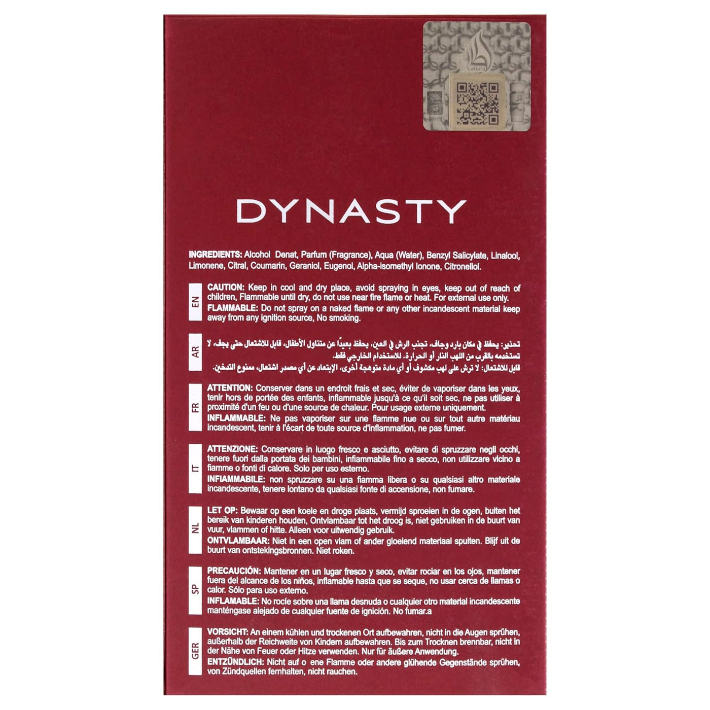 Lattafa Dynasty \u2013 Fragancia duradera en aerosol, fresca, espec...