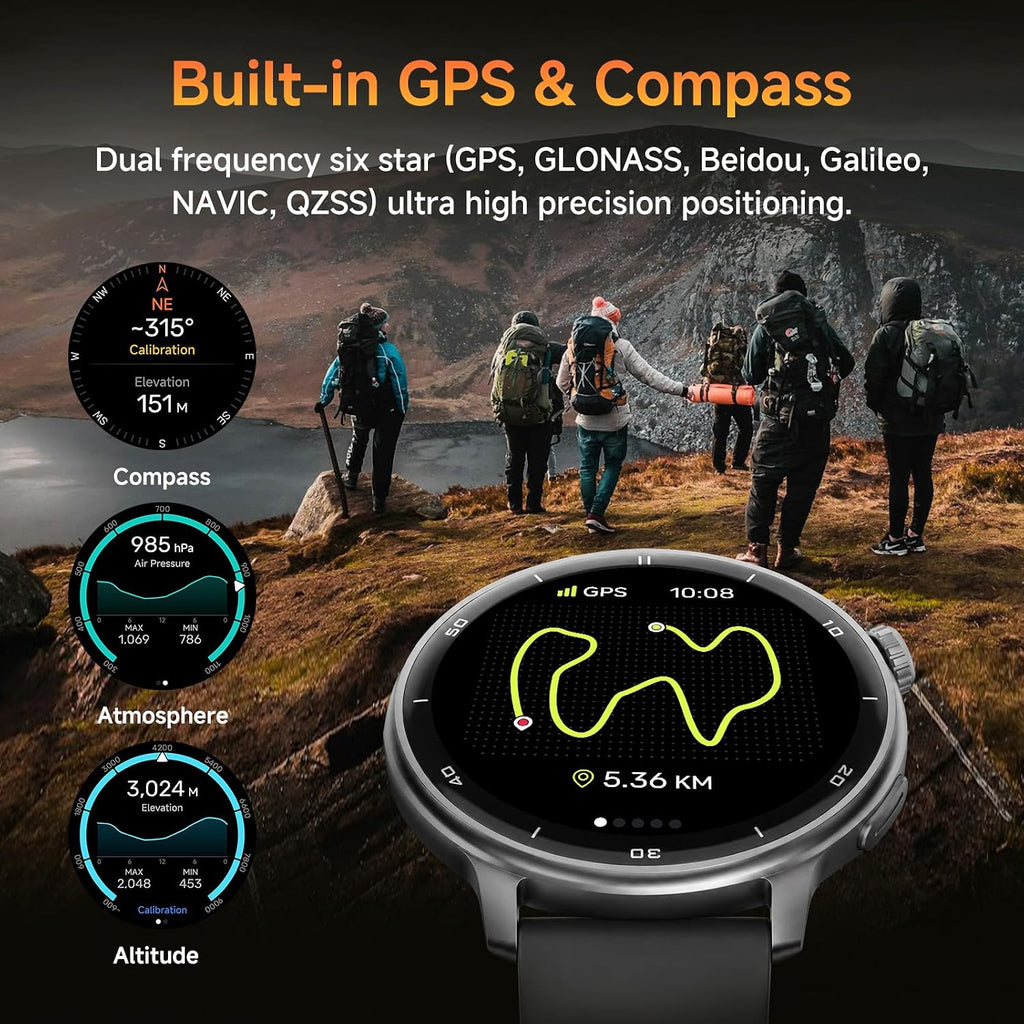 Reloj inteligente R5G Plus con GPS, llamadas Bluetooth, construcción impermeable 3ATM, caras de reloj personalizadas, más de 110 modos deportivos, seguimiento de la salud durante todo el día