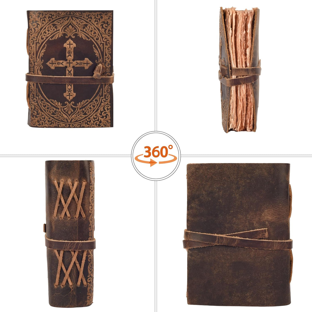LEATHER VILLAGE Diario bíblico en relieve, marrón envejecido 7 x 5.