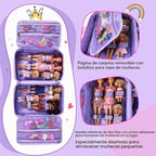 Funda de transporte compatible con muñecas Barbie de 12 pulgadas/6 pulgadas, organizador todo en uno con capacidad para 6-12 muñecas y accesorios, funda de viaje grande para muñecas con asa, solo bolsa (morado)