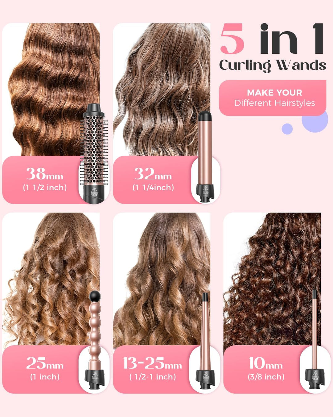 Lopeie juego de rizador de cabello 5 en 1, herramientas de peinado...