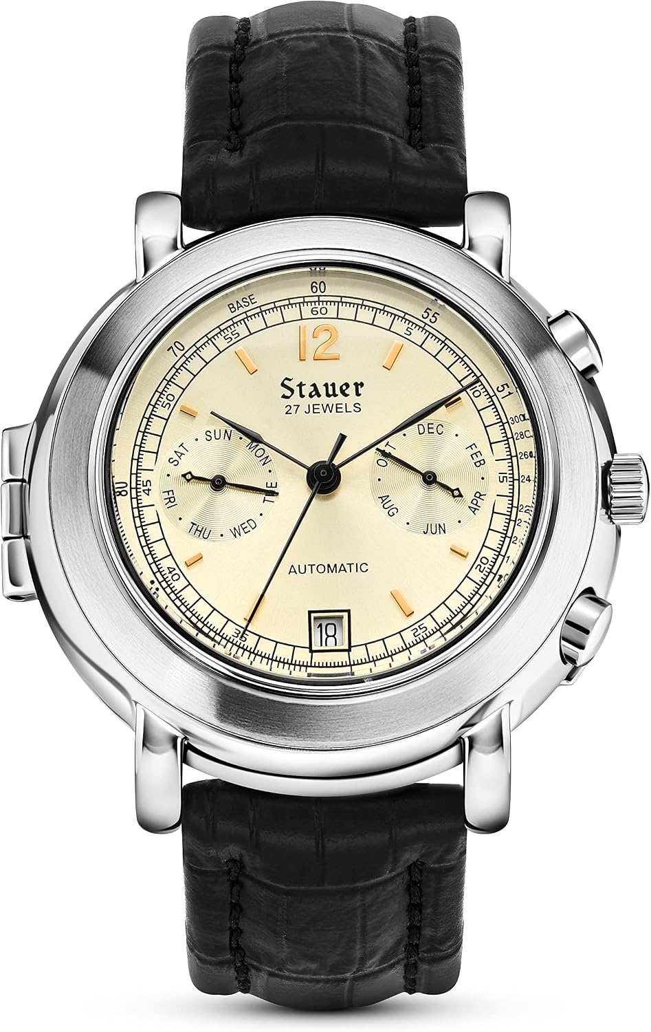 Stauer 1944 Ritorno - Reloj automático para hombre, movimiento mecánico de 27 joyas, caja de acero inoxidable, espalda de medallón de cazador y correa de cuero genuino, reloj de vestir estilo vintage