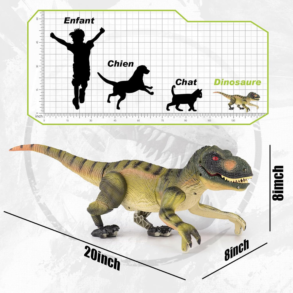 VERTOY Juguetes de dinosaurio a control remoto para niños de 3, 4, 7, 8 a 12 años, regalo realista de T-Rex para niños, dinosaurio a control remoto con luz, rugido, aerosol, detección táctil