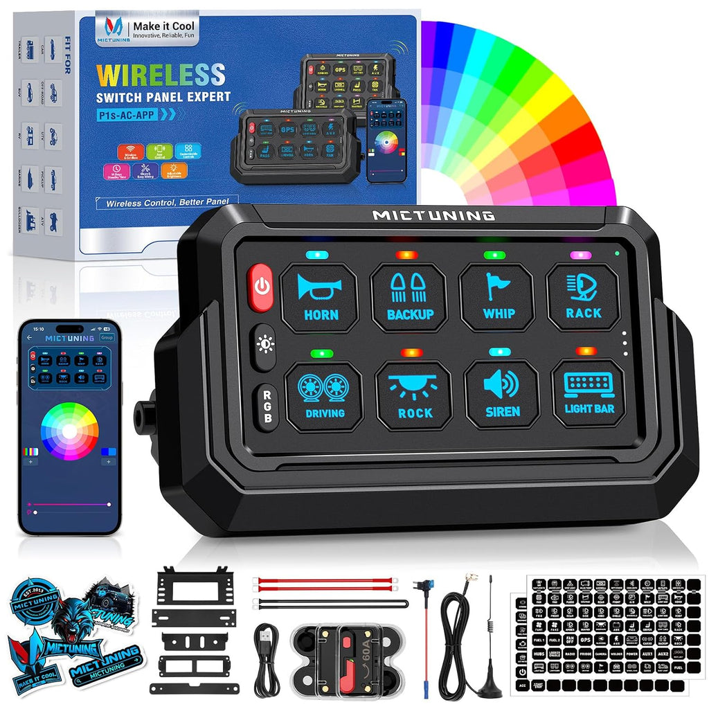 MICTUNING P1S-AC-APP Panel de interruptor inalámbrico de 8 bandas con control APP