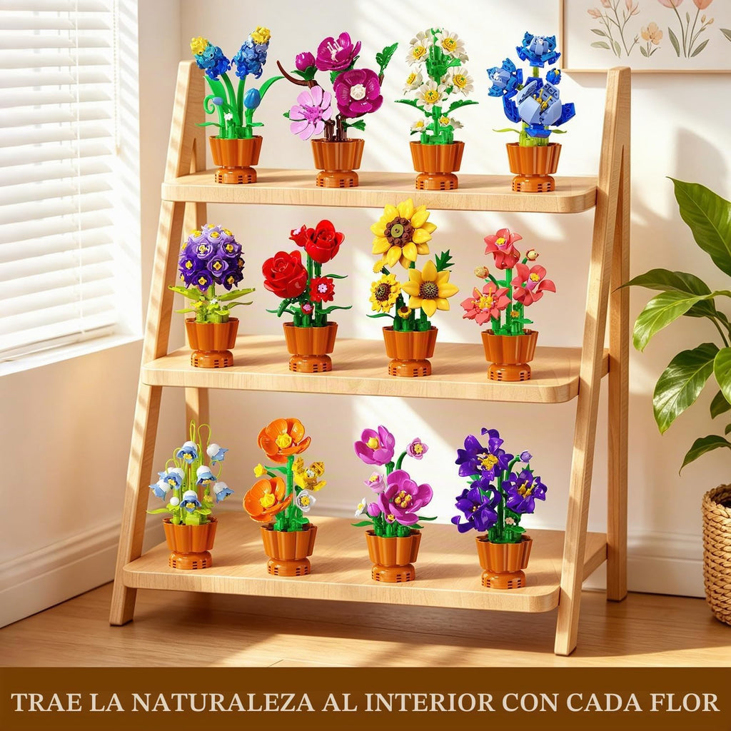 Paquete de 12 flores botánicas colección de construcción para adultos, mini bloque de 0.142 in, kit de manualidades de flores artificiales, flores artificiales para decoración de escritorio de oficina