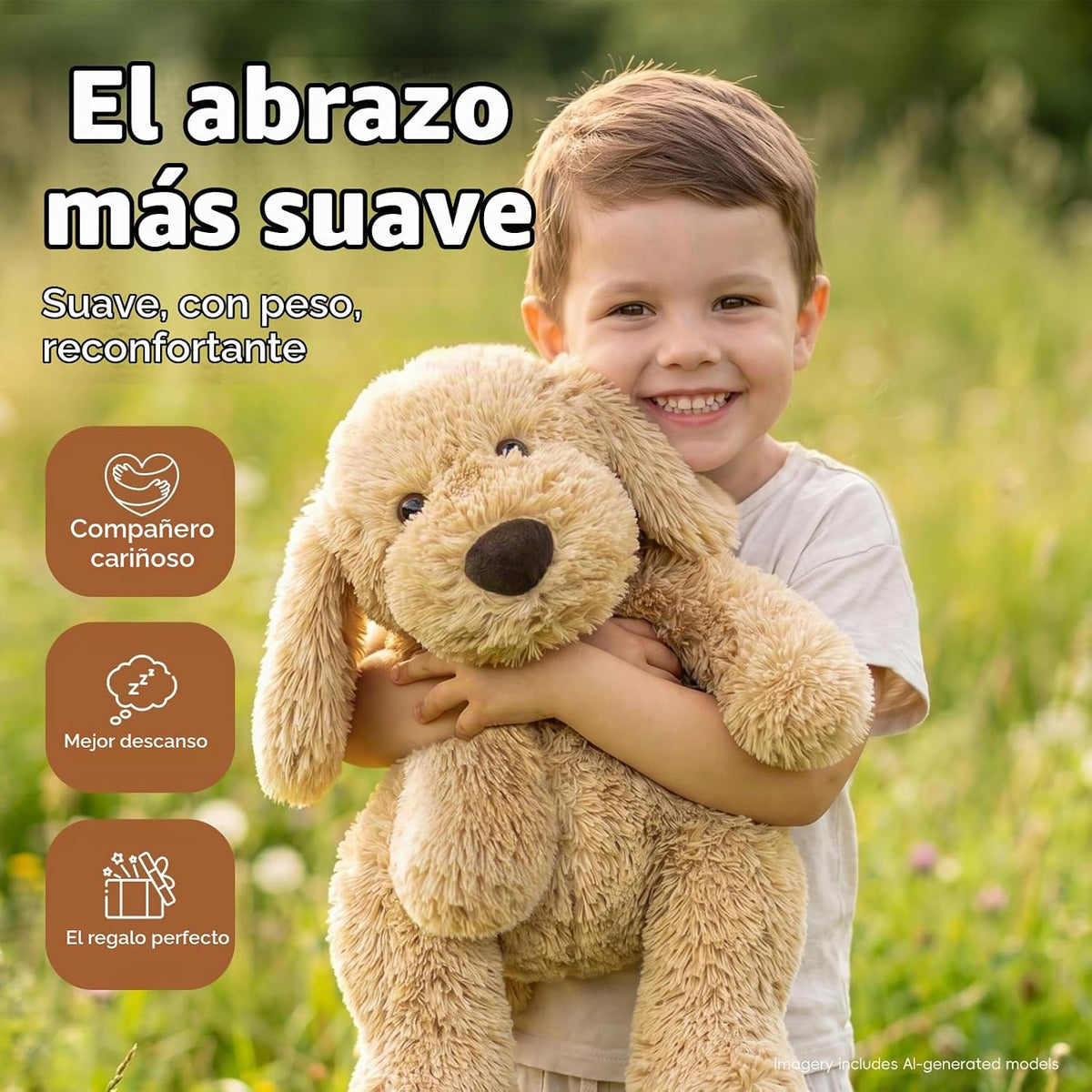 Animales de peluche con peso de perro de 24 pulgadas | 4.5 libras para niños y adultos, funda lavable a máquina, animal de peluche apto para microondas sin perfume, peluches con peso calentables y