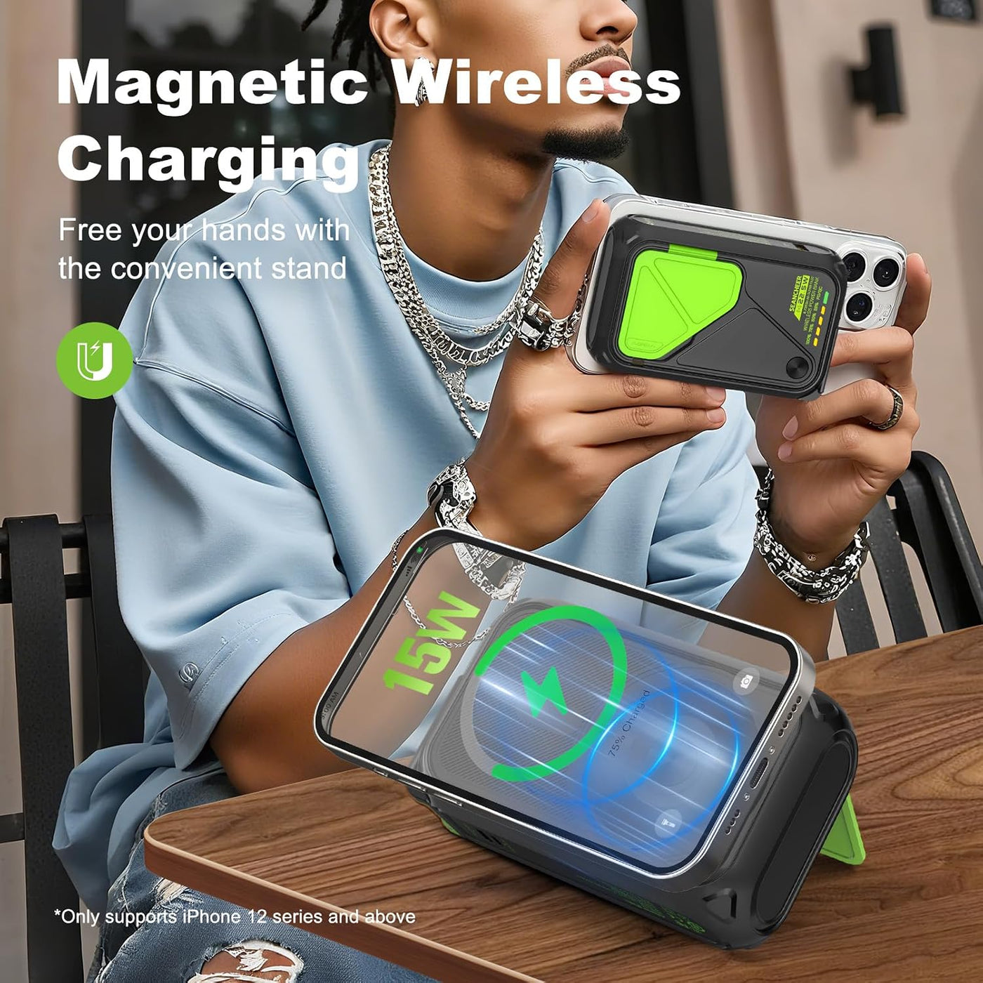 SEANCHEER P05 Cargador portátil, banco magnético de energía pequeño...