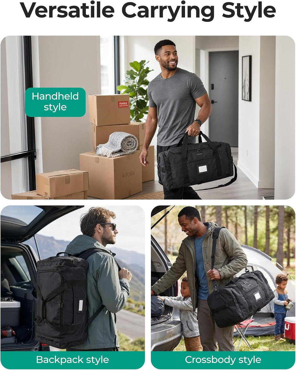 BAGSAMRT - Bolsa de lona plegable para viajes, bolsa de viaje para hombres, mochila de viaje 4 en 1, bolsa de transporte para fin de semana, Gris-oscuro, Casual