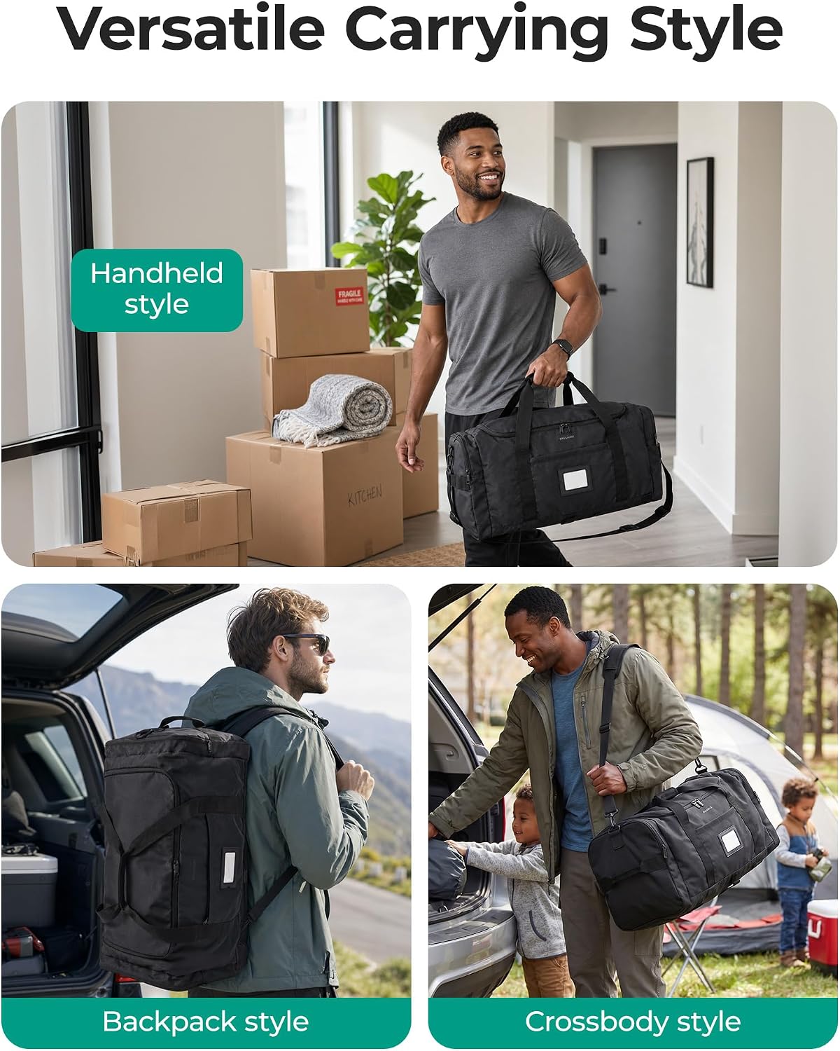 BAGSAMRT - Bolsa de lona plegable para viajes, bolsa de viaje para hombres, mochila de viaje 4 en 1, bolsa de transporte para fin de semana, Gris-oscuro, Casual