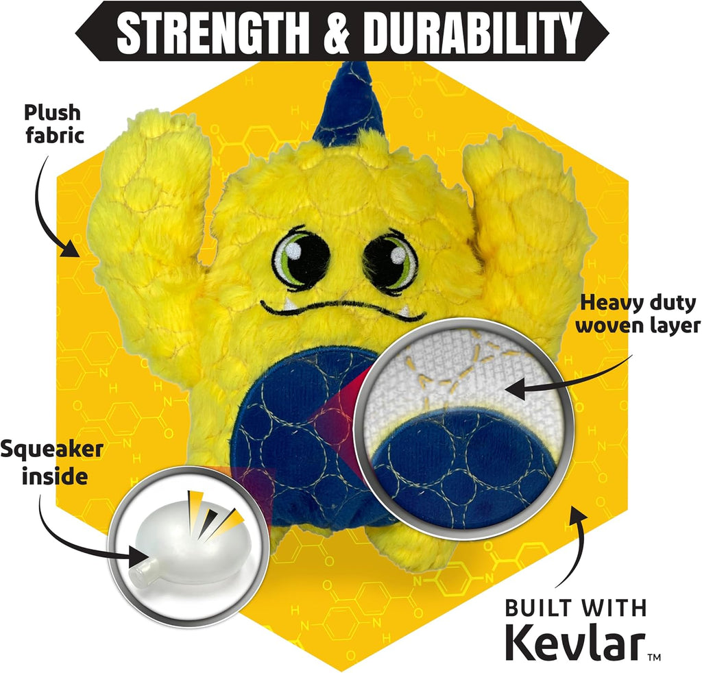 Bite Force - Monstruo amarillo de perro duradero y fuerte con chirriador, reforzado con kevlar para masticadores agresivos - Amarillo