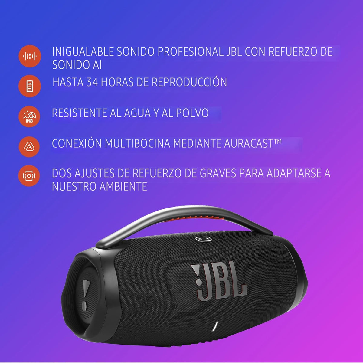 JBL Boombox 4 - Altavoz portátil impermeable más potente con sonido...