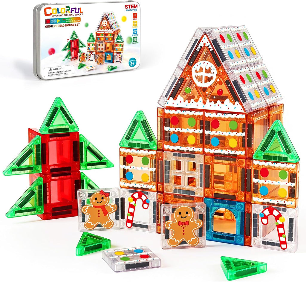 Juego de 40 mini azulejos magnéticos de Navidad, casa de jengibre para