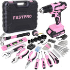 FASTPRO Juego de taladro rosa de 20 V para mujeres, kit de herramientas