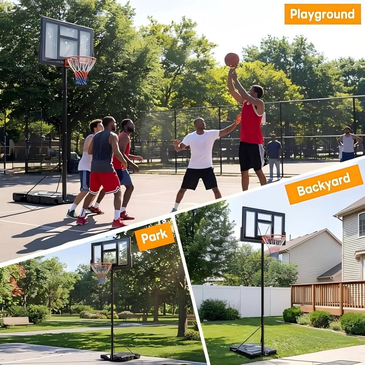 DUMOS Aro de Baloncesto Portátil de Altura Ajustable de 10 Pies para Exteriores para Adultos, Tablero Irrompible de 44 Pulgadas con Aro Absorbente de Impactos, Base Rellenable, 2 Ruedas para Piscina