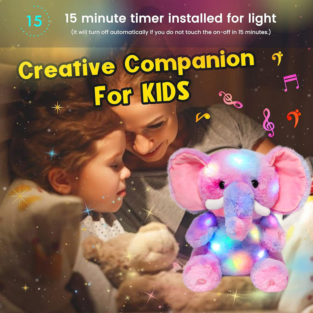Hopearl Elefante de peluche con luces LED y música colorido, con vo...