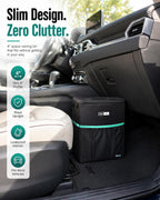 RoadBin - Cubo de basura para automóvil con tapa, delgado de 4 pulgadas y 2.5 galones, para asiento trasero, se mantiene vertical, a prueba de fugas y sellado de olores para camiones, SUV y camionetas