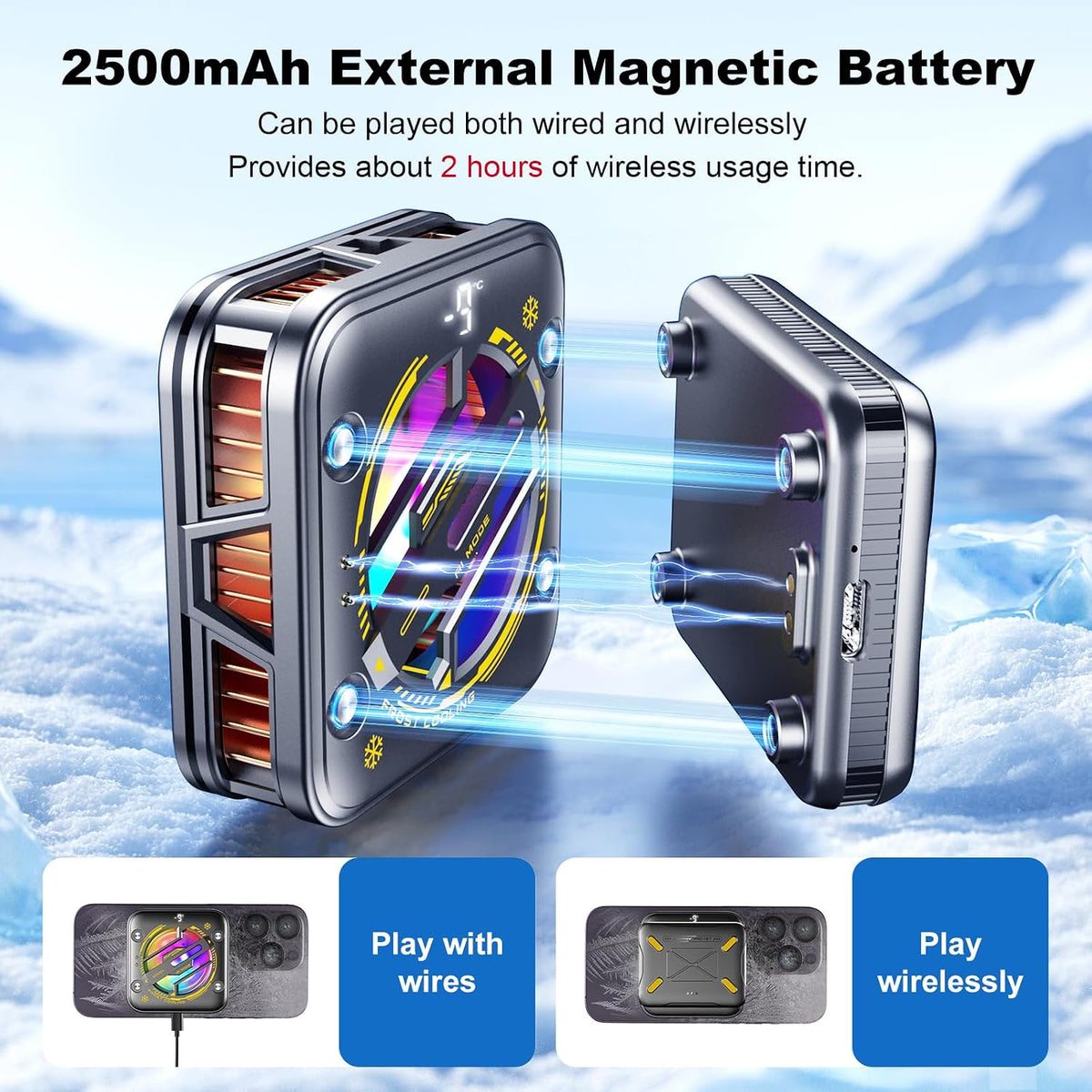 Enfriador magnético para teléfono con batería, ventilador de refrigeración inalámbrico recargable para iPhone/iPad, funda de refrigeración para teléfono, radiador disipador de calor con LED RGB para