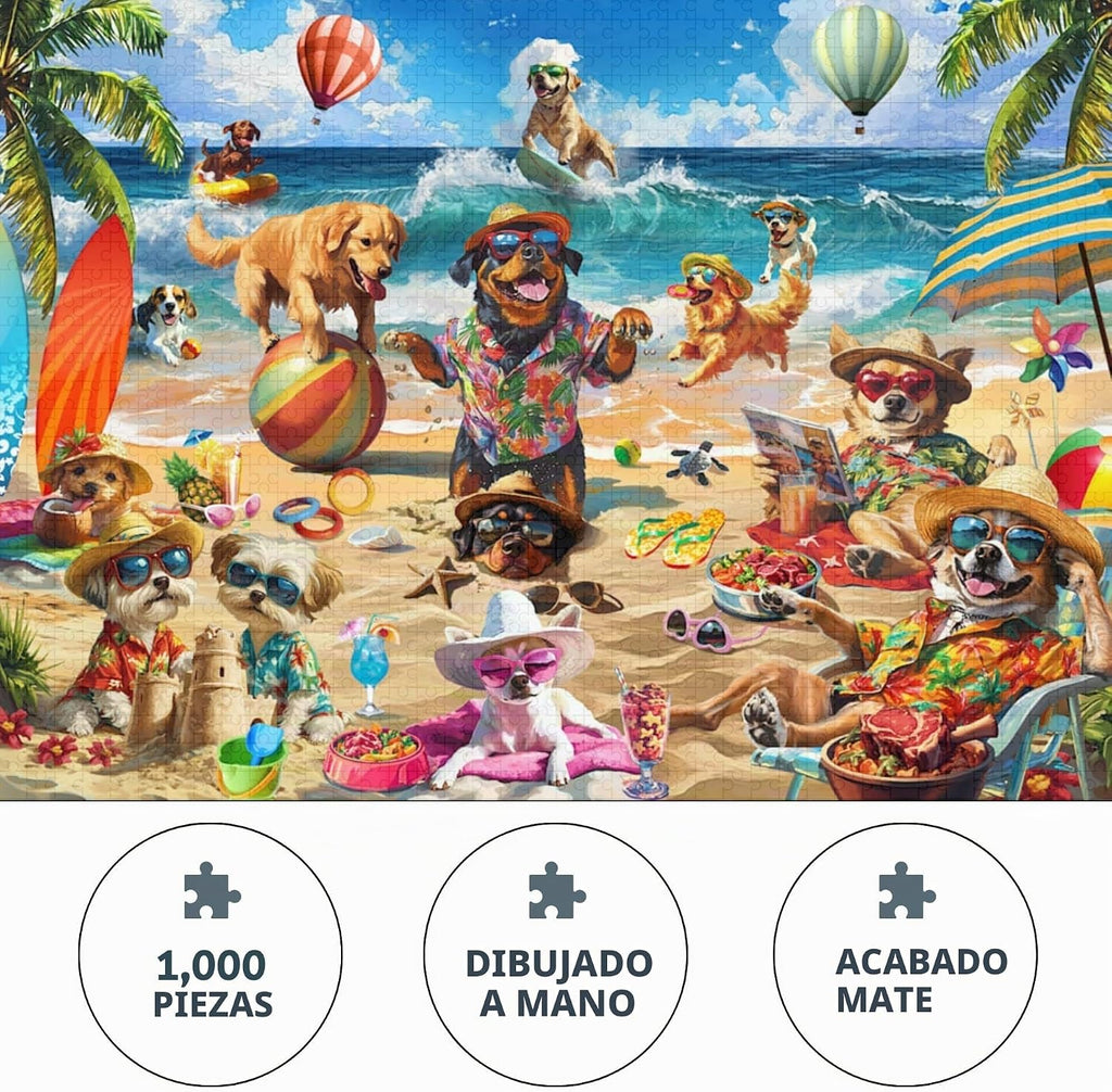 Rompecabezas de 1000 piezas para adultos, tema de familias y perros en día de playa, las piezas encajan perfectamente