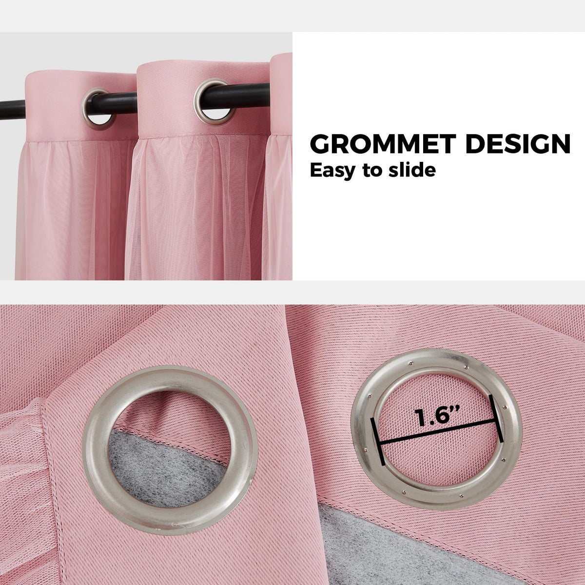Cortinas 100% opacas para dormitorio, doble capa rosa