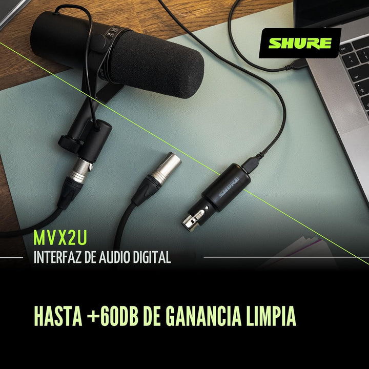 Shure MVX2U - Interfaz XLR a USB con conector para auriculares, gan...