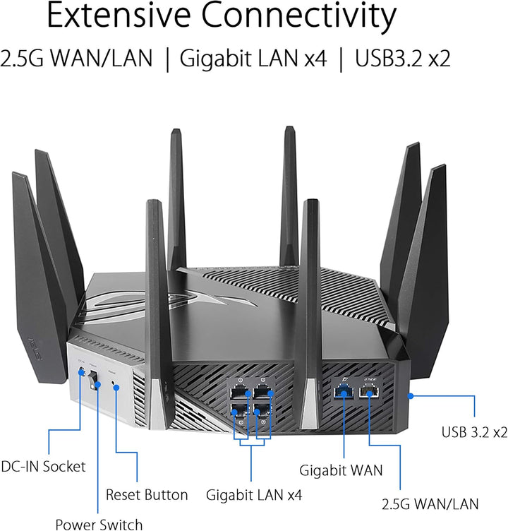 ASUS ROG RAPTURE WIFI 6E enrutador de juegos (GT-AXE11000) - Tri-Ba...