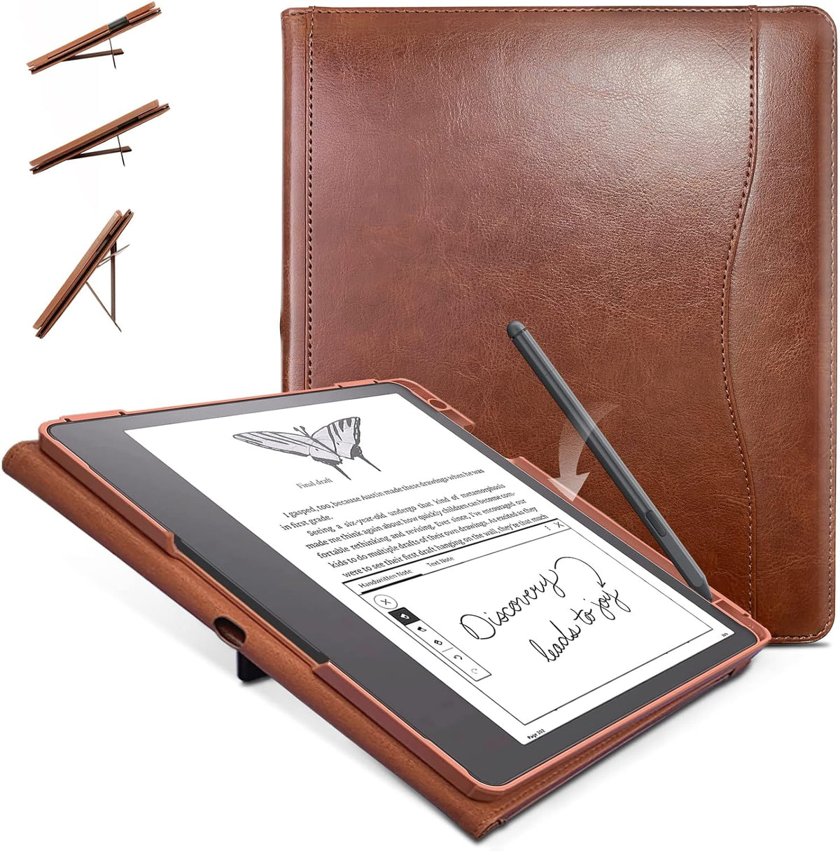 E NET-CASE Funda para Kindle Scribe de 10.2 pulgadas lanzada en 2024 y 2022, cubierta giratoria de 360 grados con soporte, apagado y encendido automático con soporte para bolígrafo, (marrón)