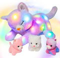 Hopearl Gatito de peluche con luces LED, mamá gato iluminada con 3 gatitos bebé en su barriga, juego de peluches con luces de noche que brillan en la oscuridad para mamá, niños, niñas pequeñas
