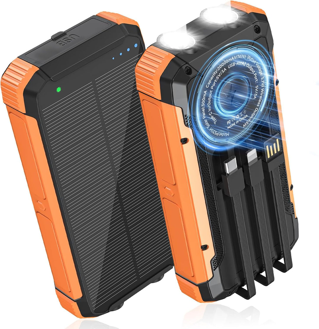 ERRBBIC Cargador solar de 20000 mAh, cargador inalámbrico portátil,...