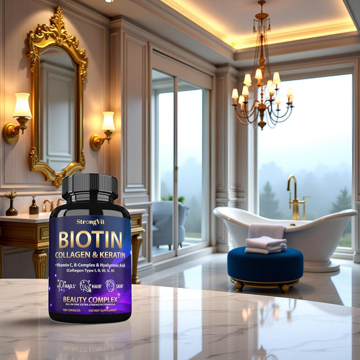 StrongVit Biotina con ácido hialurónico, queratina y suplementos de...