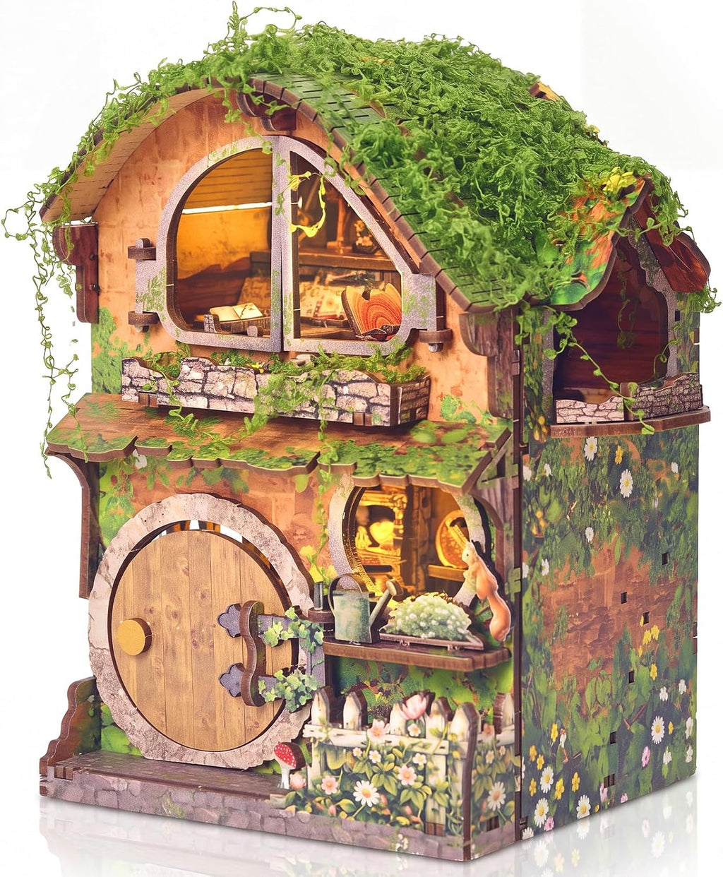 Kit de rincón de libro de invernadero con luz, casa miniatura de