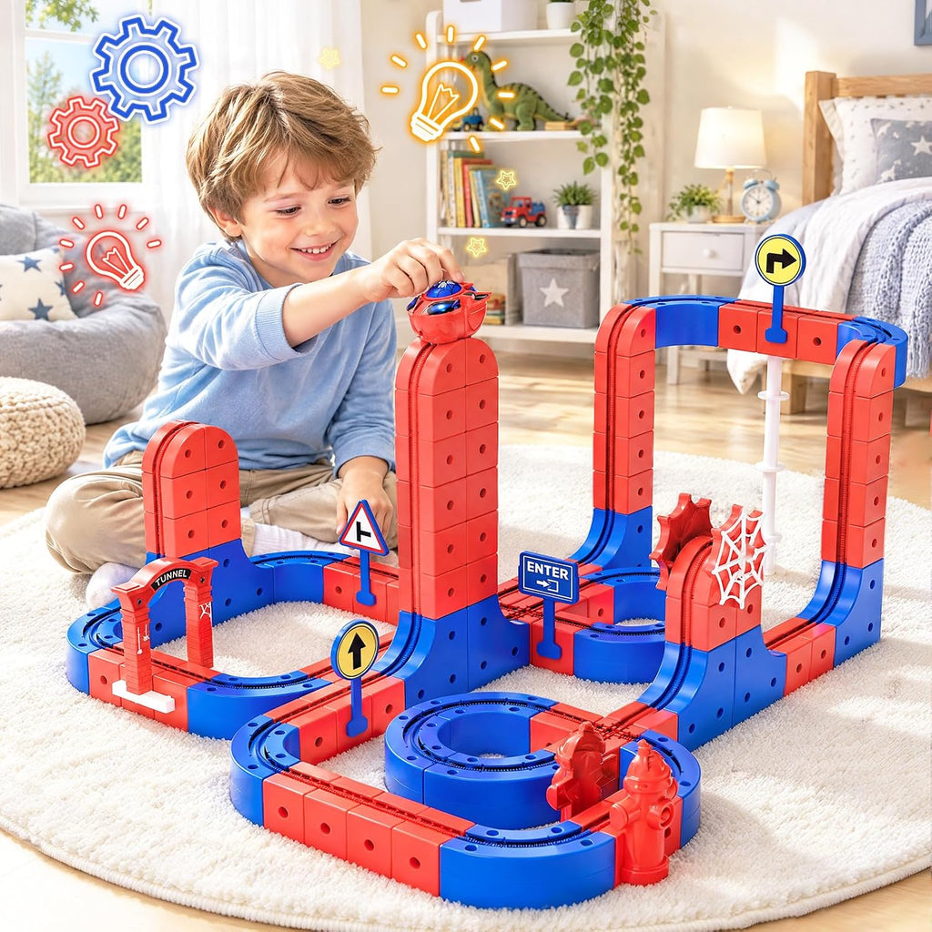 157Pcs Juego de Trenes Eléctricos, Juguetes de Riel STEM para Niños de 3, 4, 5, 6, 7 y 8 años