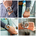 Avaner Reloj de pulsera de cuero para hombre: reloj analógico de cuarzo con correa de cuero, esfera grande y sobredimensionada, doble zona horaria