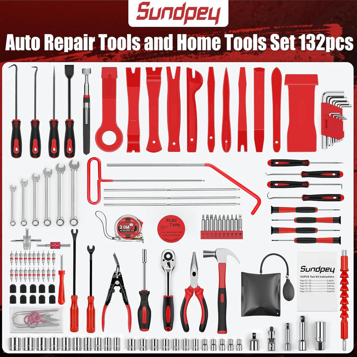 Sundpey Kit de herramientas para automóvil de 132 piezas, portátil,...