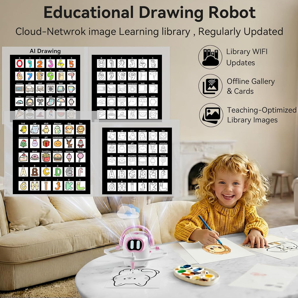 Robot de dibujo AI para niños, con aplicación, más de 10000 imágenes generadas por IA gratis, juguetes educativos de aprendizaje para niños y niñas de 3 a 8 años, juguete de pintura ilustrada con IA