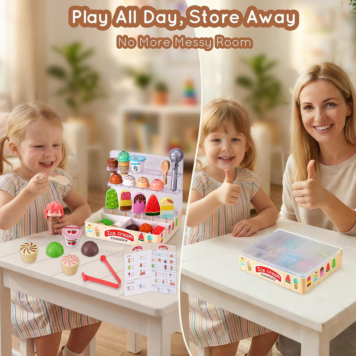 Ehome - Juego de helado plegable de madera para niños, juego de comida de
