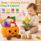 Juguetes sensoriales musicales, juguetes Montessori para bebés de 1 año de edad, frutas y verduras, 6 unidades | Juguete de peluche Montessori sensorial para jugar, juguete de aprendizaje con texturas