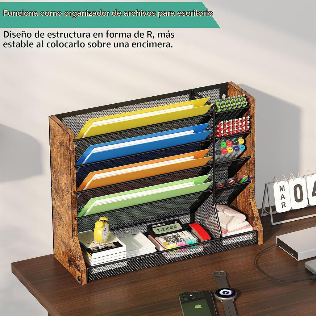 Organizador organizador de escritorio de pared de madera de hierro