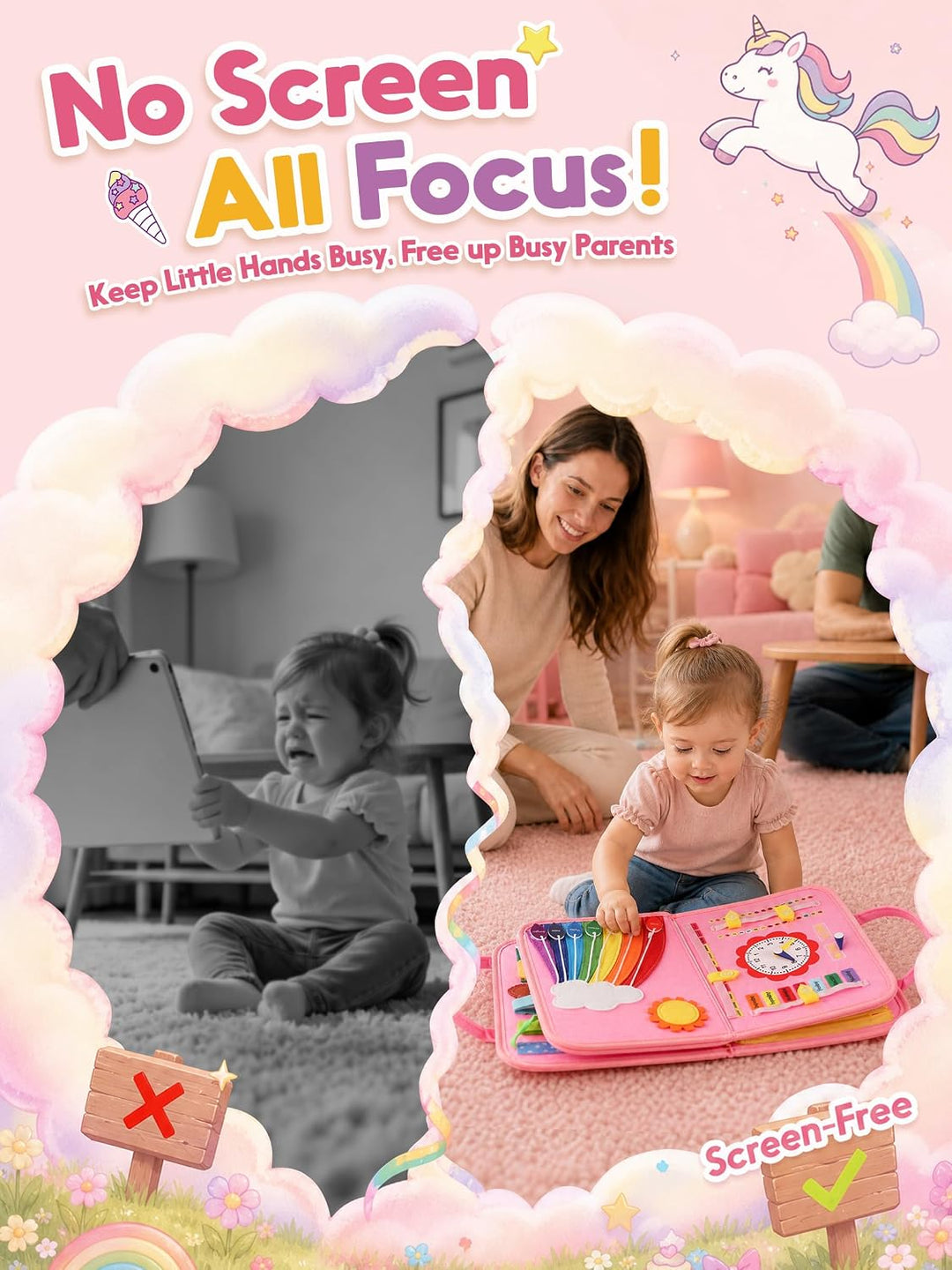 GONINO Juguete Montessori para niños pequeños, tabla ocupada de fie...