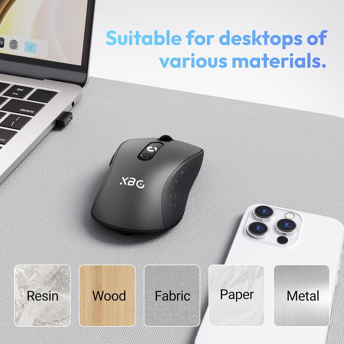 XBG B15 Ratón inalámbrico Tri-Mode, Bluetooth 5.0\/4.0 y 2.4G, 5 ni...