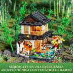 Lumibricks Set de construcción de casa de bambú con iluminación - Colección de cabaña china retro y casa en el árbol con luz LED, 2432 piezas para adultos y coleccionistas de casas retro