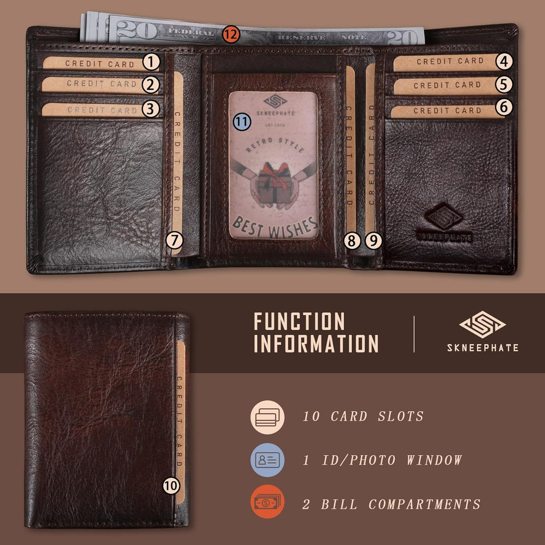 Cartera trifold para hombre de skneephate, carteras de lobo para ho...