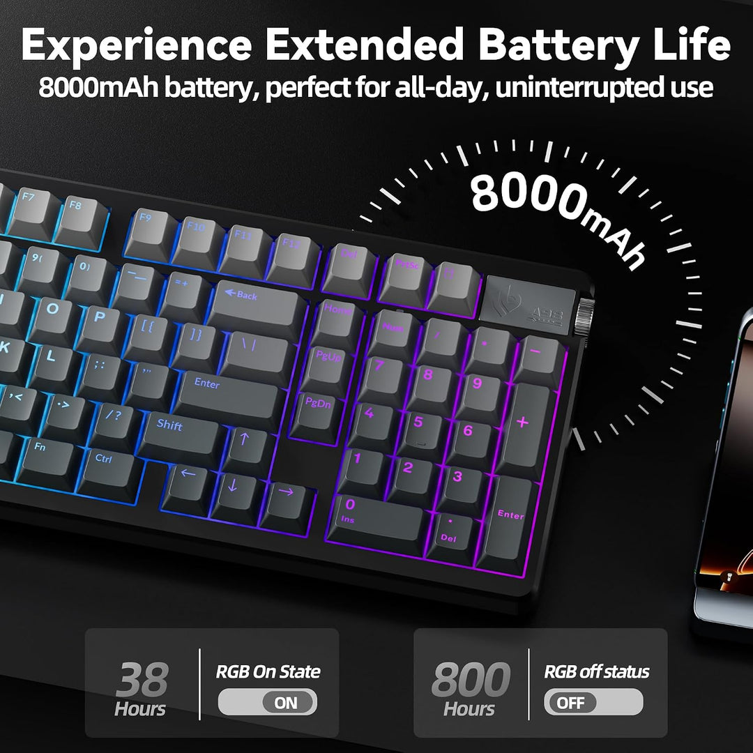 LEOBOG Teclado mecánico inalámbrico A98, Tri-Mode BT5.0\/2.4GHz\/US...