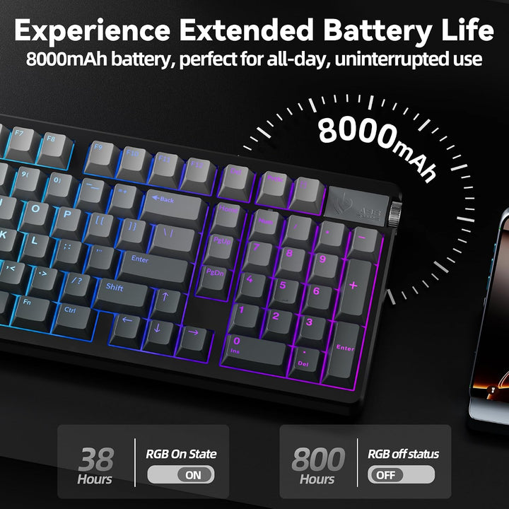 LEOBOG Teclado mecánico inalámbrico A98, Tri-Mode BT5.0\/2.4GHz\/US...