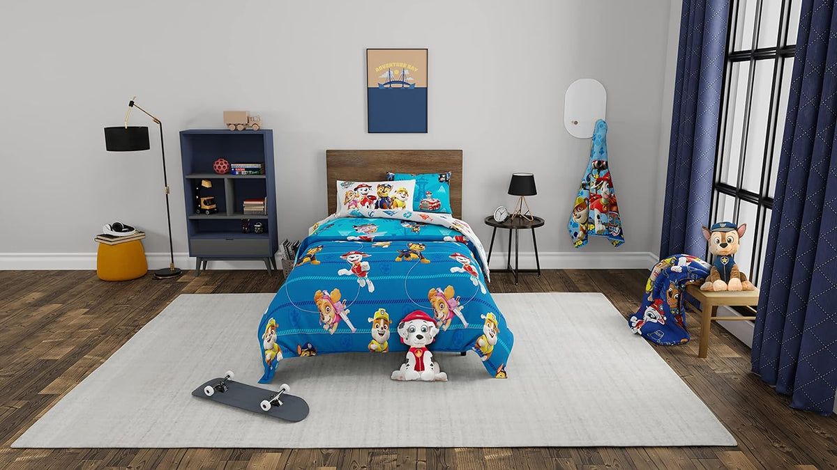 Paw Patrol Ropa de Cama para Niños Edredón y Juego de Sábanas Súper Suave con Funda, 5 Piezas Tamaño Twin, (100% Producto Oficialmente Licenciado de Nickelodeon) Por Franco