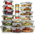 Razab Juego de 35 recipientes de vidrio para almacenamiento de alimentos con tapas, cajas Bento herméticas para preparación de comidas, sin BPA, 100% a prueba de fugas (15 tapas, 15 vasos y 5
