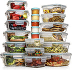 Razab Juego de 35 recipientes de vidrio para almacenamiento de alimentos con tapas, cajas Bento herméticas para preparación de comidas, sin BPA, 100% a prueba de fugas (15 tapas, 15 vasos y 5