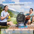 Honesorn - Ventilador de camping recargable de 20000 mAh con LED y...