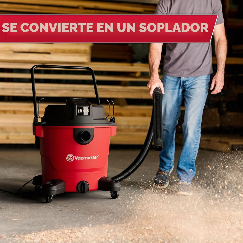 Vacmaster 16-Gallones 6.5 HP Pico† Aspiradora para Seco/Húmedo – VJH1612PF 1101, Rojo