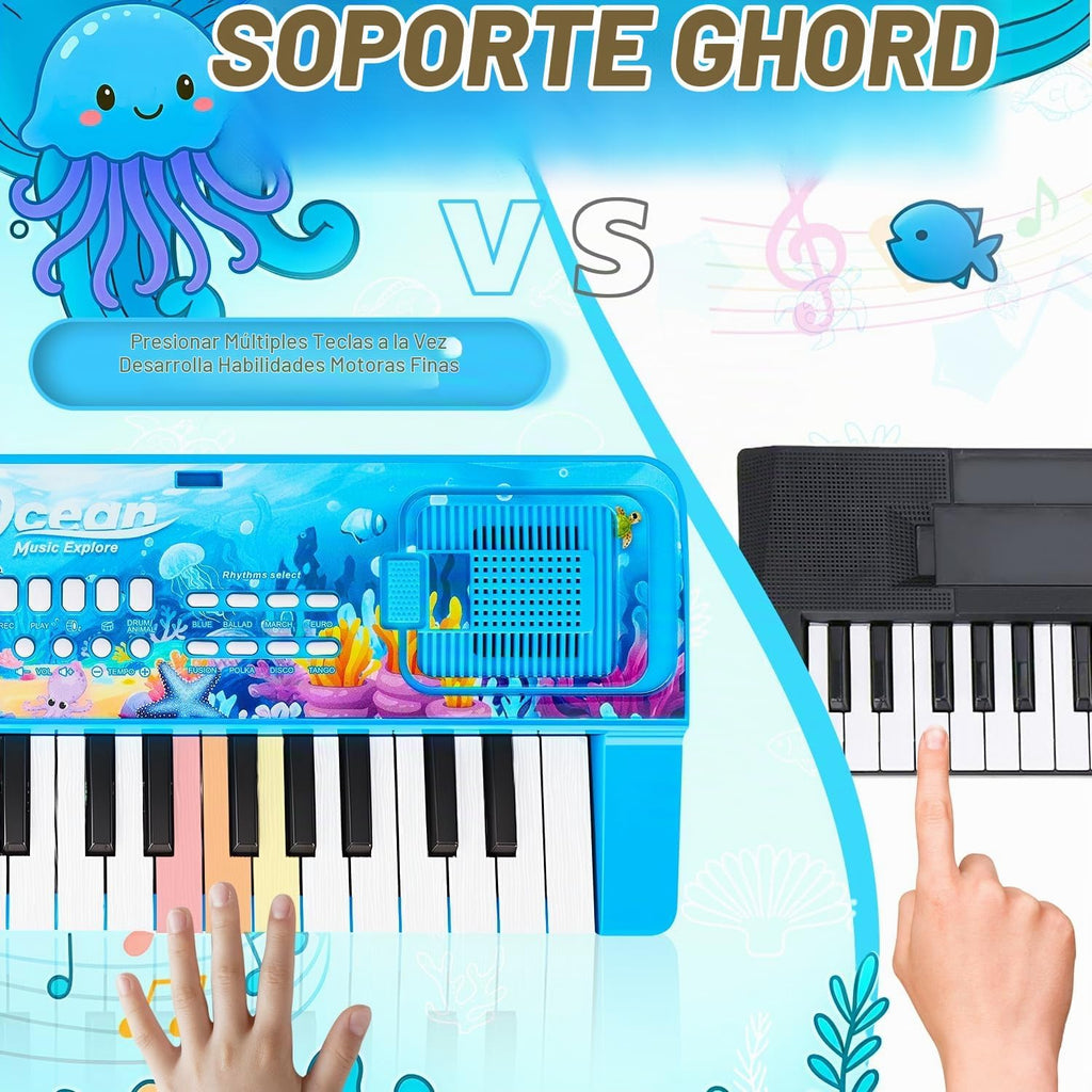 Teclado De Piano De 37 Teclas Para Niños Con Micrófono Soporte De Música